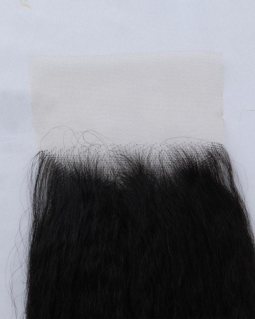 Kerriana Kinky Straight Closure 100% Human Hair 14 Inch Transparent 4x4 Closure Light Yaki Natural Black Color For Women