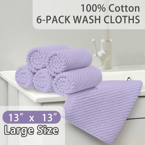 Washcloths for Showering, 6PC Large 13"x13" - Lightweight | Quick Dry | Soft | Absorbent, Thick Cotton Washcloths for Face, Purple Hand Towel Set, Lavender Face Towel for Hotel, Bathroom Essentials
