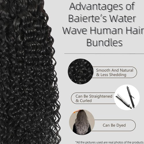 Water Wave Bundles Human Hair 100% Unprocessed Hair Bundles Deals Human Hair Double Weft Less Shedding Curly Bundles For Black Women As Extensions 20 Inch