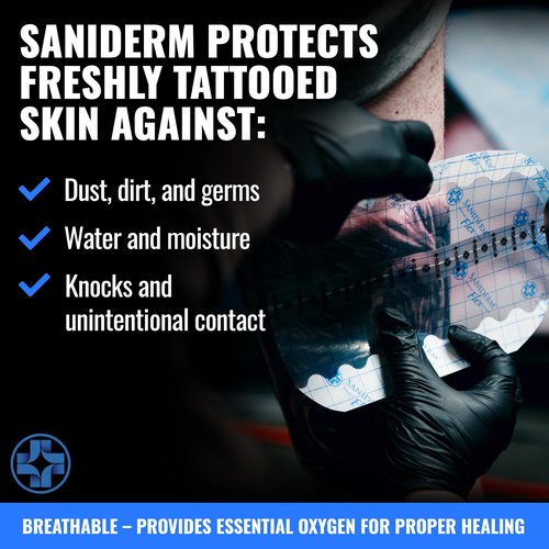 Saniderm Flex Tattoo Aftercare Bandage (New) (Personal Roll, 10.2 in x 2 yd) – Faster Tatoo Healing and Protection – Sterile, Waterproof, Flexible, Latex-Free, Tattoo Aftercare Wrap – Matte Finish