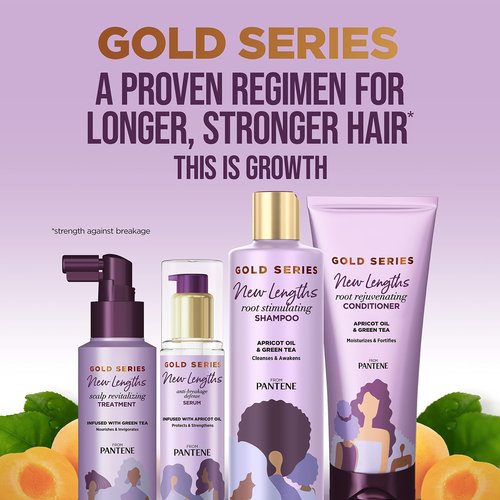 Pantene New Lengths Bundle with Root Stimulating Shampoo, Rejuvenating Conditioner, Scalp Revitalizing Treatment and Anti-Breakage Serum, made with Apricot Oil and Green Tea, for Natural and CurlyHair
