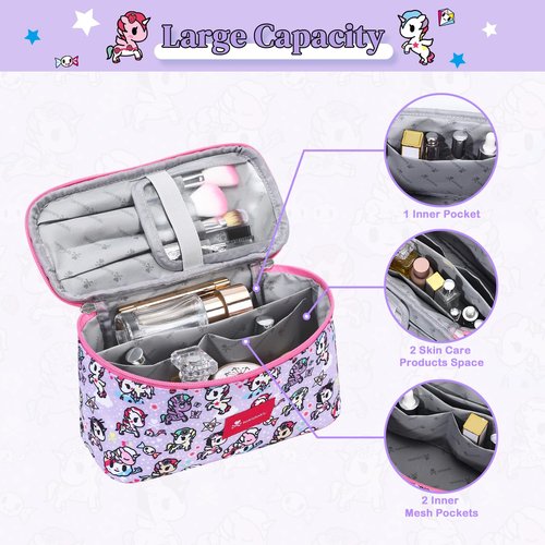 Tokidoki Official Unicorno Makeup Bag Cute Cosmetic Bag Large Capacity Travel Makeup Case Portable Organizer Toiletry Bag for Women Traveling with Handle (Pink)