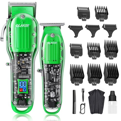 GLAKER Hair Clippers for Men Professional - Cordless Clippers and Trimmers Set, Complete Barber Kit for Hair Trimming & Beard Grooming, Mens Haircutting Kits for Blending & Fade Cuts (Green)