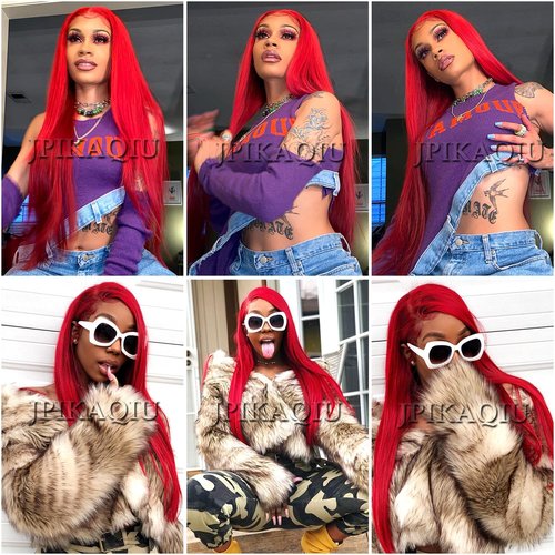 JPIKAQIU Red Wig Lace Front Wigs Red Hair Synthetic Lace Front Wigs for Fashion Women Long Straight Hair Glueless Lace Wigs 24 Inch