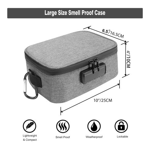 Large Standard Smell Proof Bag with Combination Lock, Water-Resistant file Organizers Conatiner Case for Travel and Home, Medicine Storage Box, Great Gift for Friends, Grey