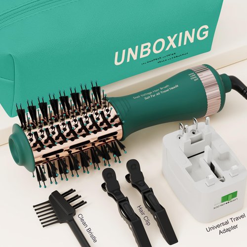 Dual Voltage Travel Hair Dryer Brush Mini Hot Air Hair Styling Tool, 110-240V European Oval Shape Jet Brush, 2 Inch Lightweight Design & Universal Plug, Easy Pack Worldwide