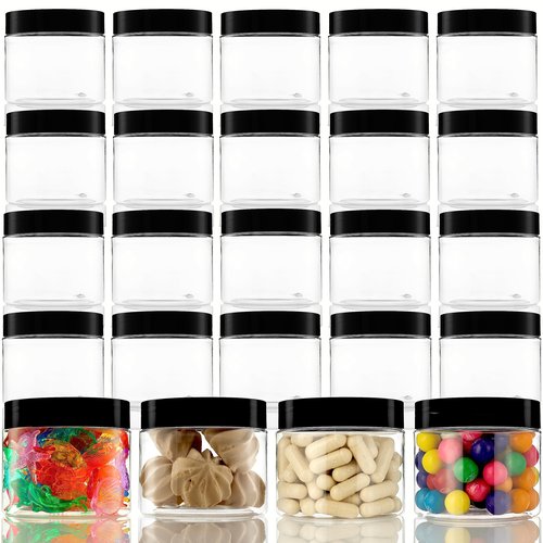 Small Plastic Containers With Leads - 5 OZ Small Jars with Lids - 24 Pack - Great as Travel Containers for Creams, Cosmetic - Leak Free
