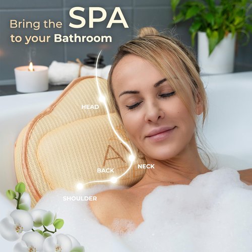 Ava Zen Extra Large Bath Pillow, Bath Pillow for Tub Neck and Back Support, Luxury Spa Set, Bathtub Pillow with 6 Non-Slip Suction Cups