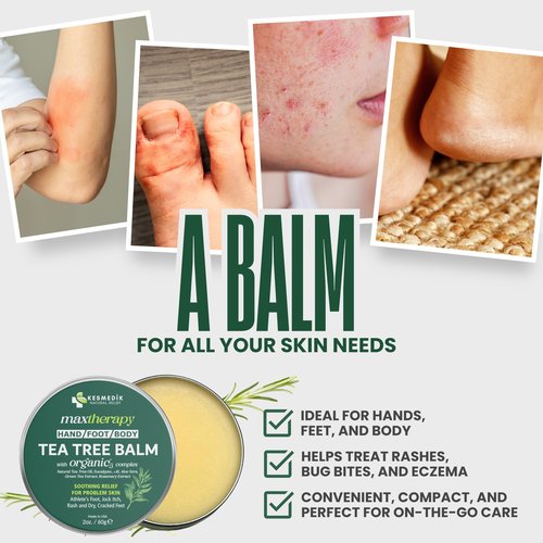KESMEDIK Tea Tree Oil Body Wash (2-Pack) & Balm MaxTherapy Bundle – Cleansing & Moisturizing Duo for Dry, Itchy Skin Relief, Eczema, Ringworm, Athlete’s Foot, Jock Itch & Other Skin Irritation