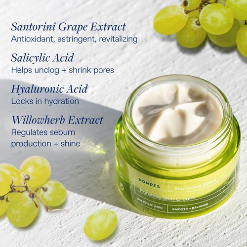 KORRES Santorini Grape Poreless Skin Care Cream, Gel Face Moisturizer with Hyaluronic acid and Salicylic Acid, Pore Minimizer, Hydration for Dry, Oily & Sensitive Skin, 1.35 fl oz Stocking Stuffer