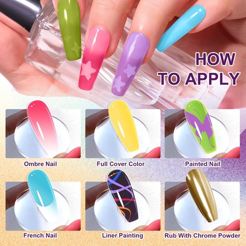 U-Shinein Gradient Painting Gel, 24 Gliter Colors Ombre Gel Nail Polish for Pigment Pat Silver&Gold Aura Nails, French Manicure DIY Nail Art Long-lasting No-wipe Palette B