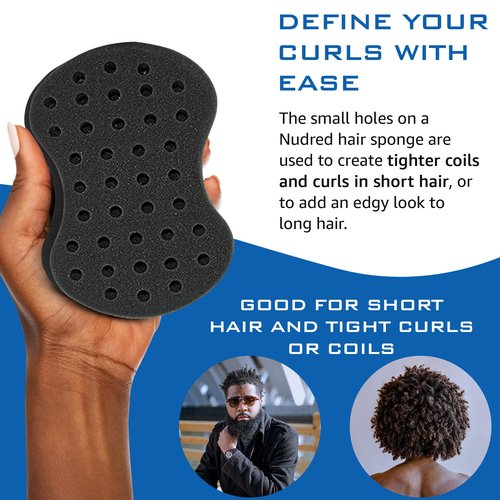 NuDred Hair Brush for Black Men and Women, Twisting Sponge for Curling Afro Style Dreads, Coils & Twists, Barber Curling Care Tool (Silver, Small Holes)