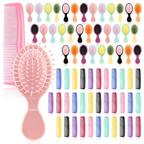 HOFASON 70 Pieces Bulk Mini Wet Hair Brush & Mini Comb Set for Kids Girls Women, Bridesmaid Gifts, Spa Party Supplies, Summer Stuff, 35 Travel Small Brush for Hair 35 Fine Wide Hair Combs for Boy Men