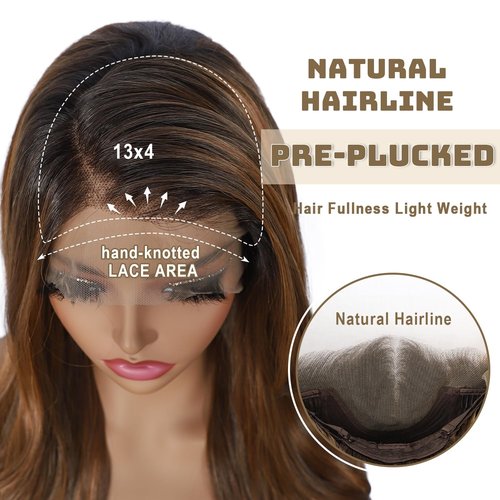 BABEHERS Honey Brown Lace Front Wig 13x4 Pre Plucked Body Wave Synthetic Lace Front Wig for Women Highlight Heat Resistant Hair 22 Inch Daily Use