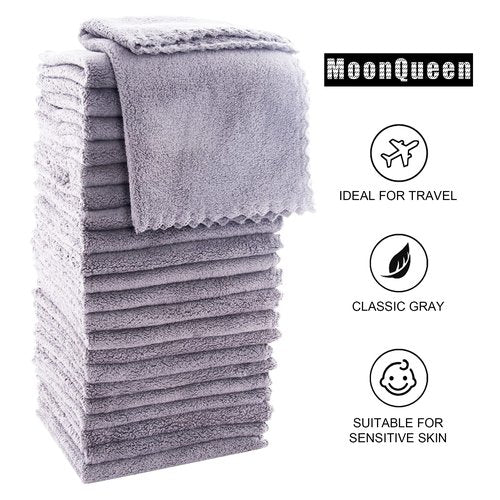 MOONQUEEN Ultra Soft Premium Washcloths Set - 12 x 12 inches - 72 Pack - Quick Drying - Highly Absorbent Coral Velvet Bathroom Wash Clothes (Light Grey)