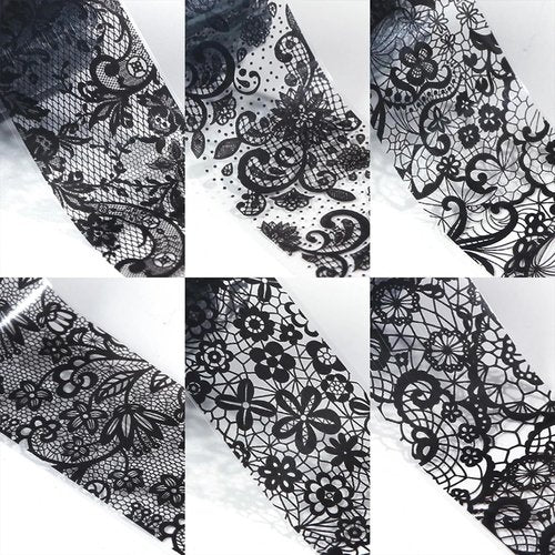 SILPECWEE 20 Rolls Lace Nail Foil White and Black Nail Transfer Foil Flower Nail Art Foils Decals Holographic Foils for Nails Manicure Stickers for DIY Acrylic Nails Decoration