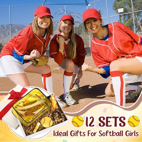 AceOrbit 60 Pcs Softball Party Favors, Softball Gifts Set Included Cosmetic Bags Polymer Clay Bracelets Lip Balms Lipstick Holder Keychains Mirrors for Women Sports Team Gifts Birthday Party Supplies