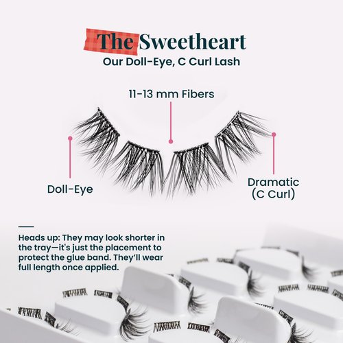 FlutterHabit STICKtionary Sweetheart Self Adhesive Eyelashes Kit, Pre Glued Underlash Strips for Beginners, No Glue Lash Extensions, Lightweight Reusable Clusters for Natural Look at Home (5 Pairs)