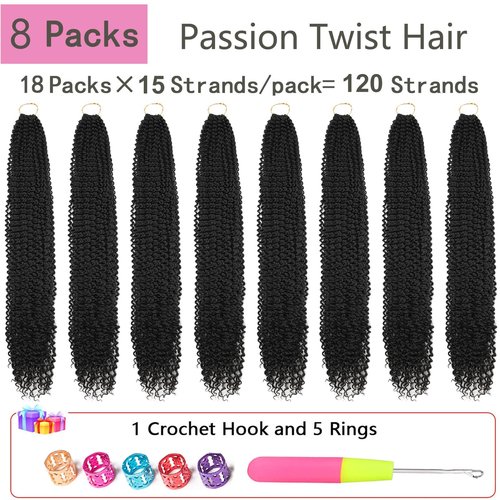 Passion Twist Hair 30 Inch 8 Packs Long Passion Twist Crochet Hair For Women Water Wave Braiding Hair Bohemian Spring Twist Hair Synthetic Hair Extension (30 Inch (Pack of 8), 1B#)