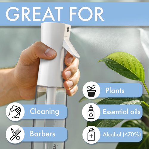 Cotouni Continuous Spray Bottle for Hair Care, Hydrating Skin Care | Plant Mister or Squirt Bottle for Ironing and Cleaning, 10.1 fl oz/300 mL Clear Glass, 9.8"(H) x 2.08"(W)