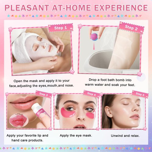 QIUFSSE 120 PCS Spa Party Supplies for Girls & Women,Spa Party Favors Include Face Masks Skincare,Hand Cream,Lip Balm,Eye Masks,Lip Mask,Foot Bath Bombs,Slumber Sleepover Party Supplies for Girls