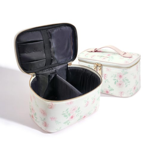 ROWNYEON Makeup Bag for Women,Large Capacity Floral Travel Cosmetic Bag, Makeup Organizer,Waterproof Leather Portable Toiletry Bag for Women, Travel Essentials Case