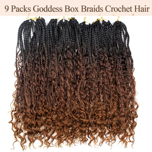 Vustbeauty 9 Packs Boho Box Braids Crochet Hair 24 Inch Goddess Box Braids Crochet Hair With Curly Ends Synthetic Bohemian Braids Hair Extension For Women (24inch,1b/4/30)