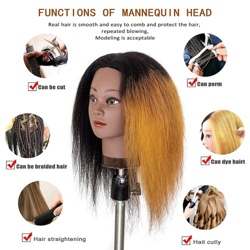 MILLYSHINE Mannequin Head With Human Hair,16",Braiding Styling Doll Head,Beauty School Manikin Head,Curling Dyeing Hairdresser Practice Training Head