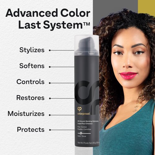 ColorProof All Around Working Hair Spray 9 Fl. Oz. Hair Spray Flexible Hold with Black Currant, Jasmine & Peach Scent, Sulfate Free Hairspray