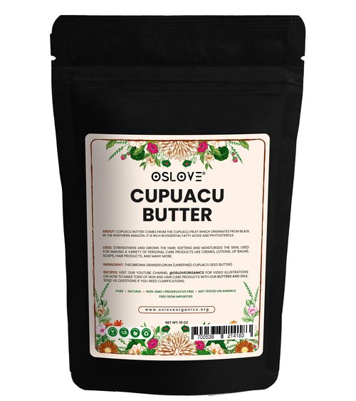Oslove Organics Cupuacu butter 16 oz-Pure and Natural | Fresh, Rich and Creamy in DIY mixes | Vegan butter | Use for whipped body butters, salves, lotions & soaps. (16 oz)