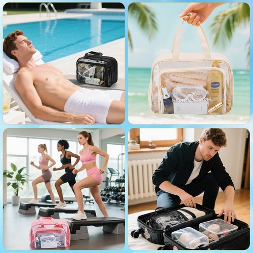 ZTLGE Waterproof Toiletry Bag – Large Capacity Clear PVC Beach Tote Bag, Portable Unisex Travel Makeup Organizer for Swimming, Gym, and Vacation (PINK)