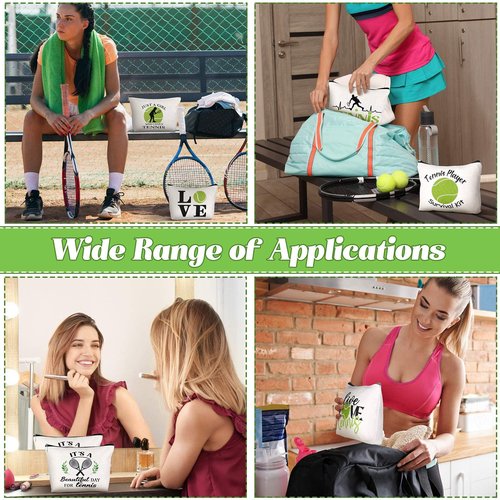 Pinkunn 9 Pieces Tennis Gifts for Women Tennis Makeup Bag Tennis Accessories Pouch Bag for Tennis Travel Zipper Cosmetic Bags for Tennis Lover Player Team Novelty Graduation Birthday Xmas Gift