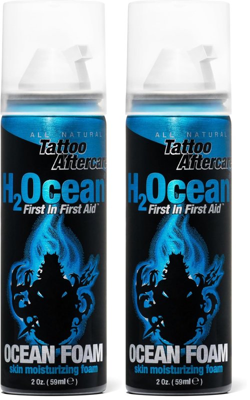 H2Ocean Ocean Foam Tattoo Aftercare, Water Based Ink Sealer & Skin Moisturizer 2oz (Pack of 2)