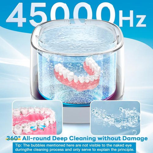 Exluvon Ultrasonic Retainer Cleaner 45kHz, 250ML Portable Ultrasonic Cleaner, Professional Retainer Cleaner Machine for Dentures, Mouth Guard, Aligner and Jewelry