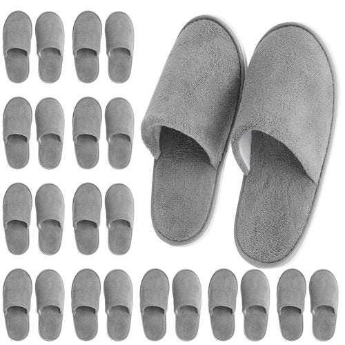 Juvale Disposable Guest Slippers - Cotton Fleece Comfort & Hotel Slipper - Travel Footwear Individually Wrapped for Hygiene - Pack of 12, Gray, US Men 11/Women 12