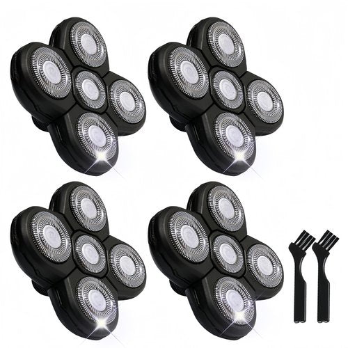4PCS Shaver Replacement Blades for Head Shaver, 5 Blades Shaver Heads for Bald Men, Head and Face Electric Razor Shaver Heads, 2 Cleaning Brush