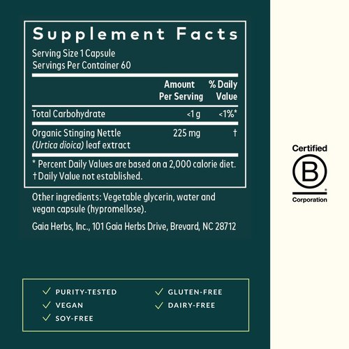 Gaia Herbs Stinging Nettle Leaf - Respiratory & Immune Health Support* - Supplement with Stinging Nettle Leaf Extract - Vegan, Gluten-Free, Soy-Free - 60 Liquid Phyto-Caps (30 Servings)