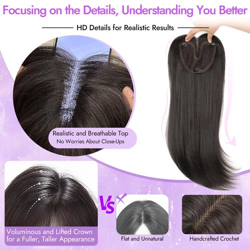 Eawwii Dark Brown Synthetic Hair Toppers for Women with Thinning 3D 360° Cover Clip in Wispy Bangs Upgraded Adjustable Bandage 24 Inch Long Layered