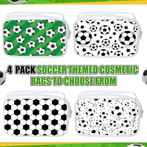 Meanplan 12 Pcs Soccer Theme Cosmetic Bag Clear PVC Makeup Bag Bulk Zippered Travel Toiletry Pouch Gift Accessories for Women Girls Birthday Party Favor Organizer