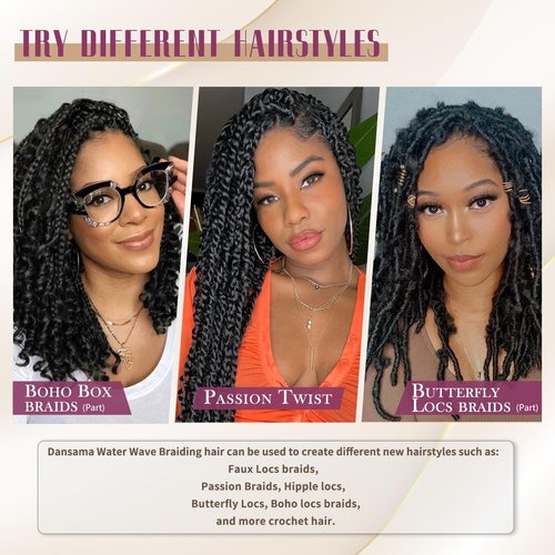 Dansama 7 Packs Passion Twist Hair Water Wave Braiding Hair for Butterfly Style Crochet Braids Bohemian Hair Extensions (30inch (Pack of 7), 1B)