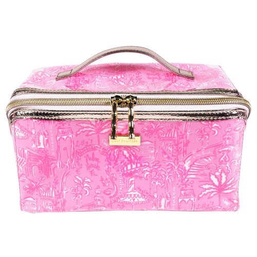 Lilly Pulitzer Travel Cosmetic Case, Lay Flat Zipper Carryall Pouch with Wipeable Lining (Palm Beach Playground)