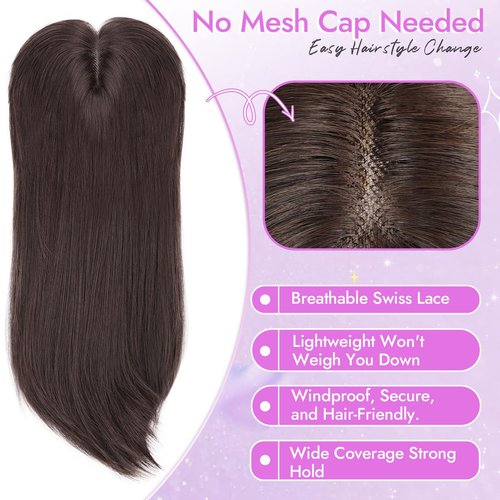 Eawwii Hair Topper for Women Clip in Bangs – 18 Inch Medium Length Straight 360° Full Coverage Dark Brown,Synthetic Natural Looking Piece for Thinning Hair