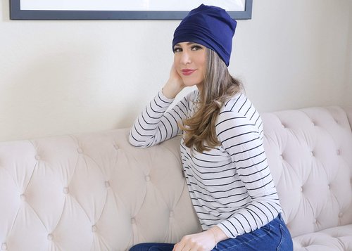 ALEXANDER PRODUCTS Satin Lined Sleep Cap Adjustable Bonnet Slouchy Beanie Slap Hat for Natural Curly Girls and Frizzy Hair Cap for Women Blue
