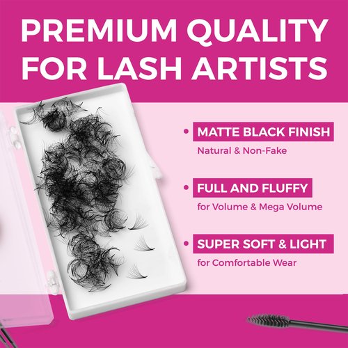 Eyesy Lash 500 Promade Fans - Volume Premade Lash Fans for Eyelash Extensions Pointy Base Handmade Loose Pre Made Eyelashes Middle Stem Soft and Lightweight (10D 0.03 D 13mm)