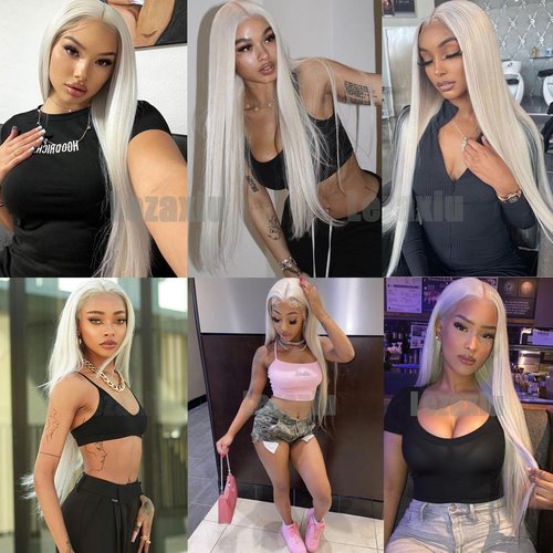 Lezaxiu 30 Inch Platinum White Lace Front Wigs Pre Plucked Long Straight Hair Wig Glueless White Colored Wigs Heat Resistant Synthetic Lace Front Wigs for Black Women