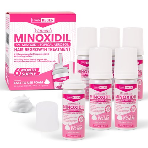 Hair Regen Minoxidil Foam for Women 5% Percent - Women's Hair Growth Treatment for Her - Topical Foaming Minoxidil for Women - Great for Hair Regrowth and Reduce Hair Loss - 6 Pack as 6 Month Supply