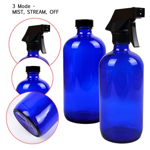 Youngever 6 Pack Empty Cobalt Blue Glass Spray Bottles Refillable Containers, 16 oz 8 oz 4 oz Spray Bottles for Essential Oils, Cleaning Products, Durable Black Trigger Sprayer Fine Mist and Stream
