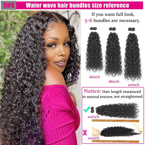 UENOKIPS Water Wave Hair Bundles 100% Pure Protein Silk Curly Bundles 16 18 20 Inch 6 Bundles 290g Soft Natural Look Human Hair Feel Wet and Wavy Hair Extensions Natural Black