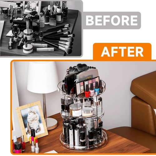 Yieach 360 Rotating Makeup Organizer for Vanity,Clear Spinning organizer and Make up organizers for Counter,Adjustable Lazy Susan Bathroom Organizer for Beauty Product and Skin Care Storage Carousel