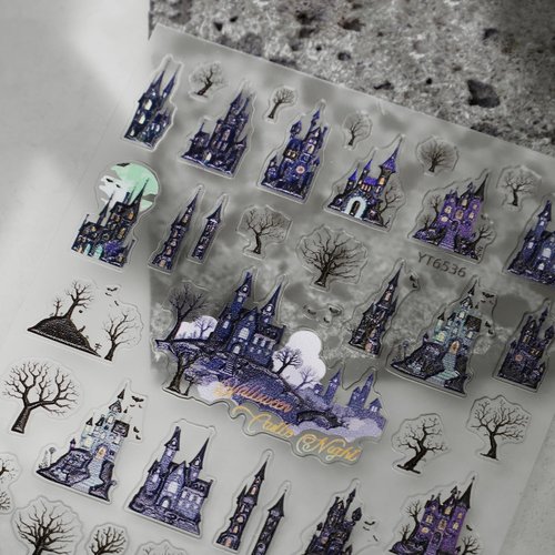 Halloween Nail Stickers for Nail Art - Terror Cabin Nail Art Sticker Halloween 5D Embossed Nail Decals Self-Adhesive Nails Supply Manicure Stickers for Nails Decoration